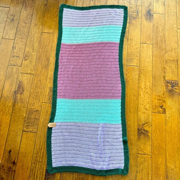 unbranded Other - Beautiful Hand Knit Crochet Afghan Throw Blanket Purple and Green 64”x29”